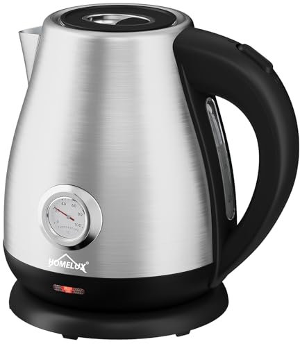Edelstahl Wasserkocher 2200W Elektrischer Wasserkocher 1.7L Retro Teekocher mit analogem Thermometer & sichtbarer Wasserstand, BPA-freier Automatischer Abschaltung, Trockengehschutz, Silber
