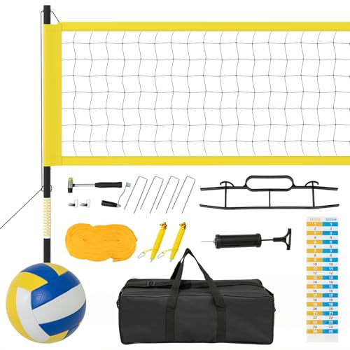 LIFEZEAL Red de Voleibol para Piscina, Red Voley Piscina Portatil con Postes Ajustables en Altura, Diseño Antideslizante, Marcadores, Bomba, Martillo, Bolsa de Transporte (Amarillo)