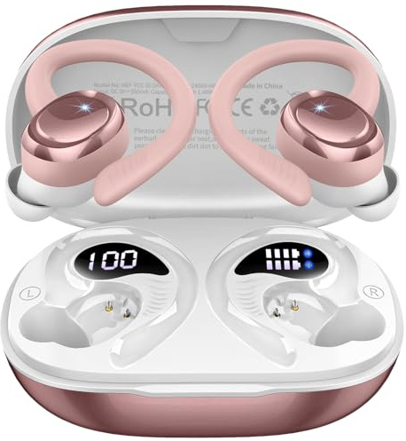 Hupoaf Wireless Earbuds, 2025 Bluetooth 5.4 Headphones Sport, Hi-Fi Stereo Deep Bass Earphones, 4 ENC Noise Cancelling Mic, 50Hrs USB-C IP-X7 Waterproof in Ear Bud Running Gym Workout for Android iOS