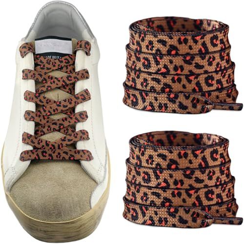UamGlsob Skosnören med leopardtryck 5/16 tum (8 mm) breda, 100 % polyester platt gepardfärgade skosnören för sneakers, stövlar, ledig