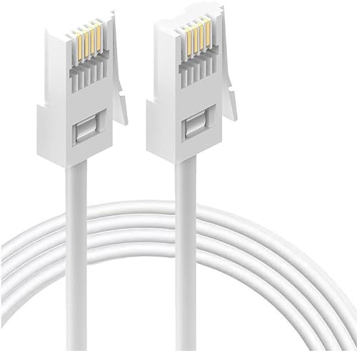 HAWAKA BT Telephone Cable, Male to Male Telephone Wire, BT Socket to Modem, Fax Machine, 6P4C Plug Landline Phones Cable for Home & Office (White, 15M-1PC)