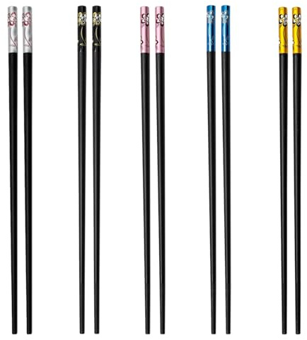Tharvolex Fiberglass Chopsticks, 5 Pairs Non Slip Reusable Chopstick Set for Sushi & Noodles, Colourful, Dishwasher Safe