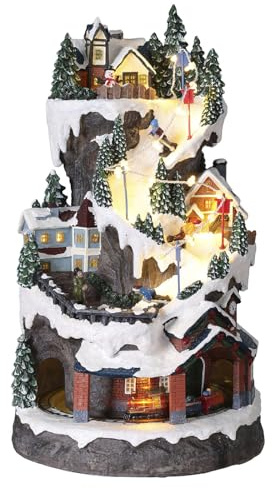 Holyart Villaggi Natalizi: Villaggio Natale pista sci treno neve luci LED musica 40x20x25 cm