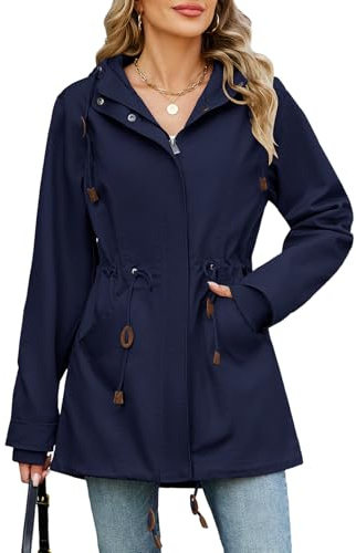 Vancavoo Giacca Primaverile Donna Cappotti Mezza Stagione Piumino Leggero Parka Autunno Elegante Cappotto con Cappuccio Cotone Militare Giubbotto Inverno,Blu navy,S