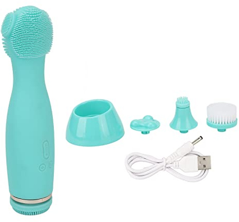 Spazzola elettrica per la pulizia del viso in silicone Pulizia profonda dei pori Rimozione di comedone Massaggiatore esfoliante per donne Uomini Verde 3 teste USB ricaricabile