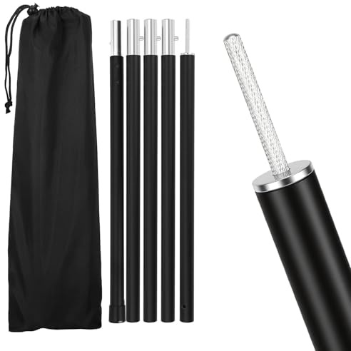 Peviasot Zeltstange, 2er Set Höhenverstellbare Schwarz Zeltstangen 85-200 cm, Zeltgestänge mit Federknopf & Rutschfester Spitze, Stabile Aufstellstange für Camping Zelt, Tarp & Sonnensegel