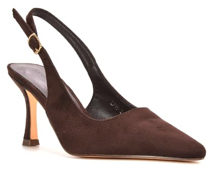 Women's Court Shoes Slingback Ladies Spointed Toe Evening Party Classic Stiletto High Heel Closed Toe Pumps Size 3-8 (Brown Faux Suede, UK Footwear Size System, Adult, Women, Numeric, Medium, 7)