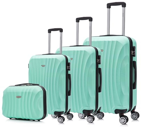 RAYKONG Set de 4 Maletas ABS Rígida|Maleta Cabina 55cm|Maleta Mediana 68cm|Maleta Grande 78cm|Neceser 29cm|Menta