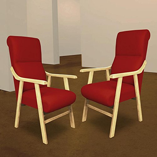 SERMAHOME Pack 2 Sillones butaca Boston, Estructura de Madera de Haya Color Haya. Tapizado en Polipiel Color Rojo. Sillon para Comedor | Silla geriatrica | Sillon Relax