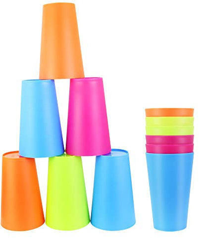 EMAGEREN 12PCS Reusable 450ML BBQ Cups - Plastic Tumblers Set for Outdoor Parties, Camping, Beach, Picnic (4 Colors)