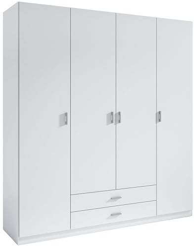 Miroytengo Armario Roma Blanco Mate 4 Puertas Batientes y 2 Cajones para Habitación Dormitorio 216x198x53 cm