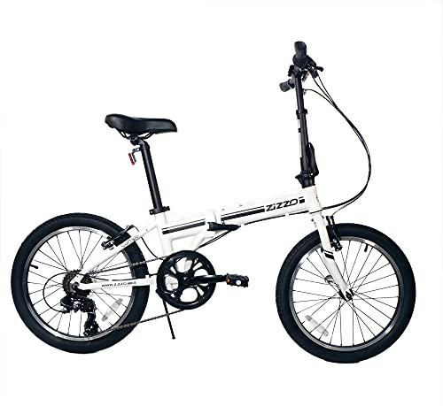 ZiZZO Campo 20 inch Folding Bike with 7-Speed, Adjustable Stem, Light Weight Frame (White)
