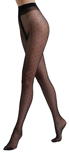 Conte elegant DOTS 20 DEN Collants pour Femmes Motif à Pois - Effet Fantaisie - Collants à Petits Pois pour Femmes - Fins, Souples et Élastiques - Collants Femmes Résistants - Noir - Taille 2