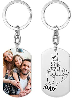 lorajewel Papa Porte-clés Personnalisés Cadeau Fete Des Peres Cadeau Personnalisé Homme Acier inoxydable Porte-clé avec Nom Photo Cadeau Papa (Text)