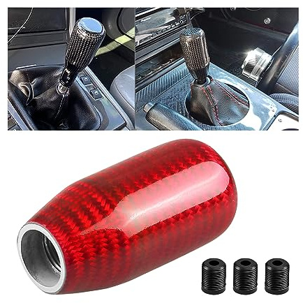 JNNJ Car Carbon Fiber Shift Knob, Manual Stick Shift Knob Handle, Gear Knob Head Wave Stick Trim, with 3 Adapters, Car Shifter Lever Modification Protection Accessory(Red)