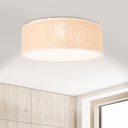 Lightbox Boho Deckenlampe - Ø 38 cm - Deckenleuchte mit Stoff Schirm - 2 x E27, max. 40 W - aus Metall/Textil - in Weiß/Natur