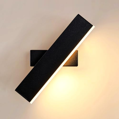 Pheashine 9W Aplique de pared Interior, Lámpara de Pared Moderna Giratoria de 360 °, Luz de Pared LED Negro para Dormitorio, Sala de Estar, Pasillo, Escaleras, Blanca Cálida