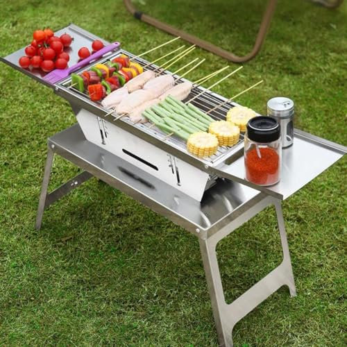 Holzkohlegrill Klein Edelstahl Klappgrill Camping Outdoor Picknick Campinggrill Picknickgrill Klappbarer Für Garten Hinterhof BBQ Party Picknick Reisen Kochen Im Freien