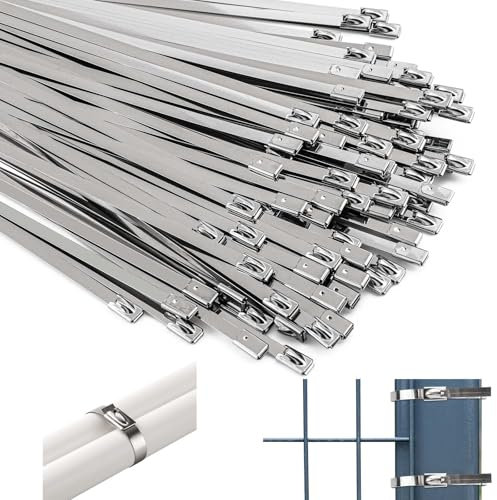 100 Stück Edelstahl Kabelbinder 300x4,6mm Metall Kabelbinder Rostfrei Selbstsichernde Edelstahlbinder Metall Abnehmbar Stahl Kabelbinder, Wiederverschließbar Kabelbinder Set für Kabelbündelung