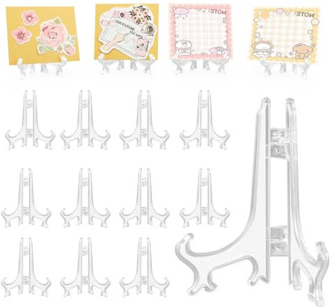 UKOFEW 12 Pezzi Trasparente Plastica Cavalletto, Porta Piatti da Esposizione, Piastra Supporti, Supporto Piatti Esposizione, Cavalletti per Tavolo Porta per Visualizzare Immagini o Altri Oggetti