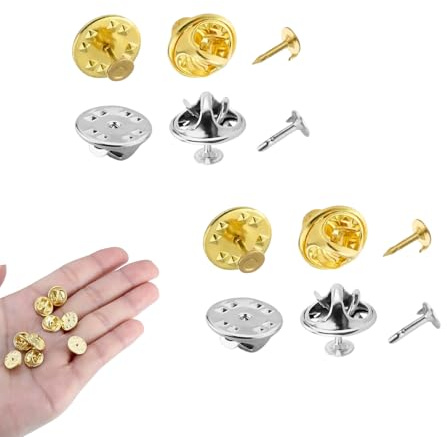 50 Cierres de Mariposa y Broches Clips para Pines, Ideal para Manualidades DIY y Fabricación de Joyería, Clips Resistentes a la Oxidación en Colores Oro y Plata, Incluye Imperdibles para Ropa