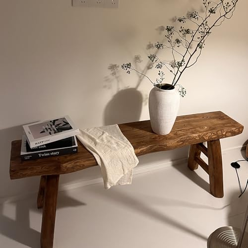 RYZQWE Banc de Salle à Manger d'intérieur en Bois Massif de Style Ferme, Banc étroit à Bord Naturel, Bout de lit de Chambre, d'entrée de Cuisine en Bois Asiatique avec Design sans accoudoirs