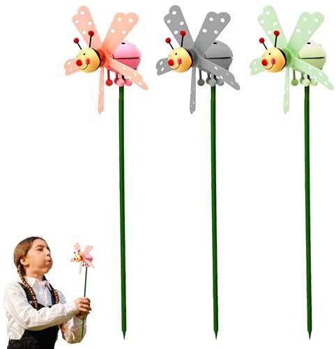 Lizzy 3pc Insect Windmill Stake 40cm | Polka dot Print 3D DIY Wind Spinners Wooden Garden Windmill Bird Repellent Pinwheels Garden Lawn Party Decor for Girls Boys