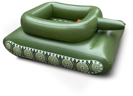 SSLEMMTH Aufblasbarer Panzerpool Schwimmt Mit 1 Wasserpistole, Kampfpanzer Ride-On Mit Wasserspritzpistolen, 160/110 cm Extra Große Aufblasbare Wasserspielzeuge Schwimmbad Party,Grün,110 * 100 * 55CM