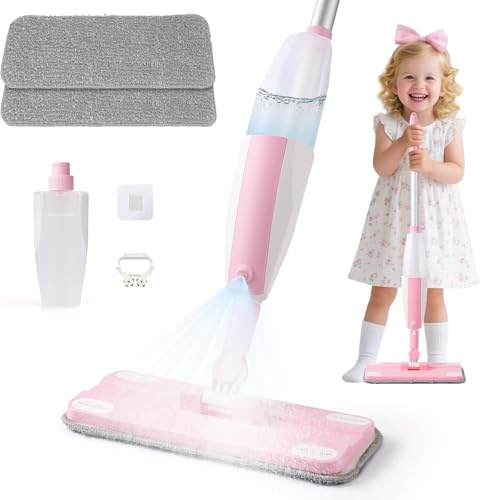 Kinderspielwischer mit Sprühfunktion - Montessori Kleinkind Putzset für echter die Bodenreinigung | Spielzeug für Kinder ab 3, Kinder Reinigung Set, Montessori Spielzeug, Hausarbeitsputzspielzeug-Rosa