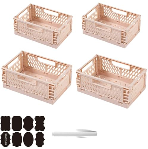CNKHDZ 4 delar Fällbar låda, hopfällbara lådor förvaringslådor i plast, förvaringskorgar med handtag, stapelbara förvaringslådor för hyllor, skrivbord (Rosa, 2pack30×20×12+2pack 20×14×9cm)