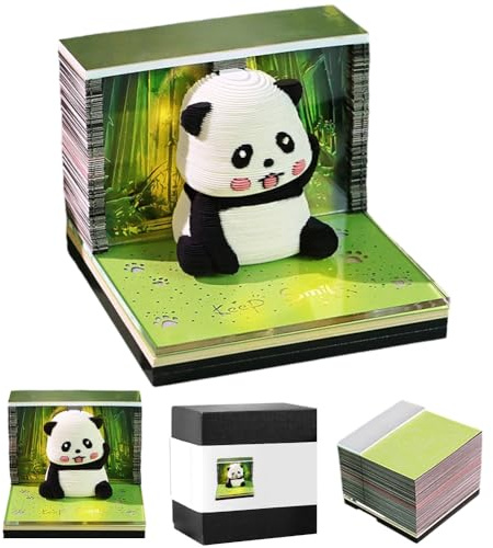 3D-anteckningsblock panda, 3D-kalender rivning 2026, kreativ bordskalender anteckningsblock, memo pad skrivbord med pennhållare, veckokalender pappersskulptur skrivbord ornament (bambuskog pandor med