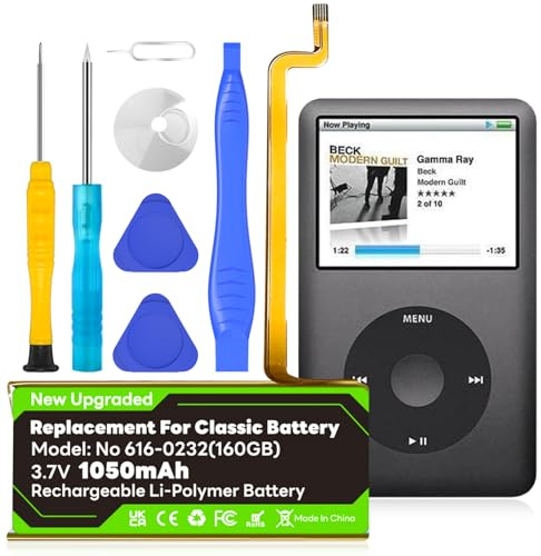 OHZHAO 2025 Upgrade 1050 mAh 616-0232 Akku kompatibel mit iPod 5th 6th 7th Generation Video Classic A1136 A1238 6th 80GB 120GB 7th 160GB 5th 30GB mit Reparatur-Toolkits