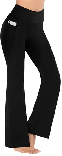 Mayoii Fleece Lined Yoga Pants for Women Thermal Black Flared Leggings with Pocket High Waisted Bootcut Legging Trousers (UK, Alpha, S, Regular, Regular, Black)