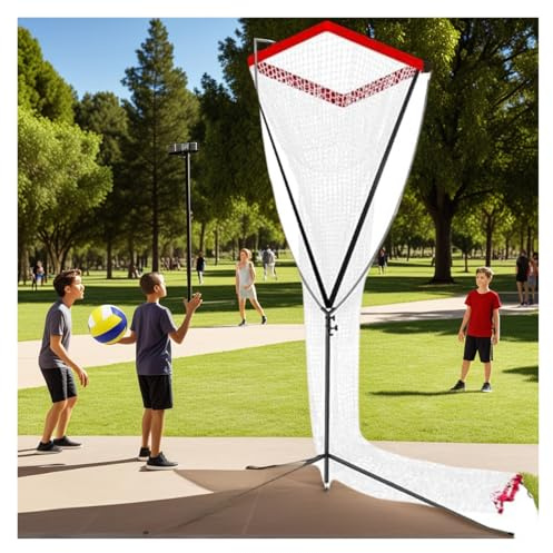 Filets de Volley-Ball Filet de Volley-Ball, Hauteur réglable de 2,3 à 3,5 m avec Cordon de Serrage, Station de Filet Portable for l'intérieur, l'extérieur, Les Sports Scolaires(Red)