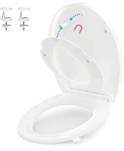 YEAUPE PRO Toilet Seat with Child Seat, O-Shape, White PP Toilet Seat with Soft-Close Mechanism & Quick-Release, Includes Installation Template, Easy to Install, Soft-Close, 44.6 x 37.2 cm
