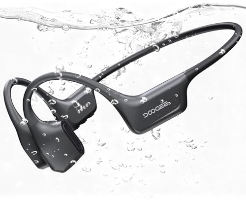 DOOGEE Cuffie a Conduzione Ossea, IP68 Impermeabili Sportivi Auricolari Conduzione Ossea Bluetooth 5.4 per Nuoto, Running & Fitness, 64GB MP3, 8H Batteria, Vestibilità Sicura (Grigio Scuro)