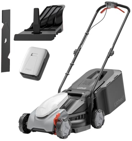 Litheli Tagliaerba Tosaerba a Batteria 33cm, 5.0Ah Batteria, Altezza Regolabile 25-65mm, Sacco 35L, per Prati Fino a 300m² (Motore senza spazzole)