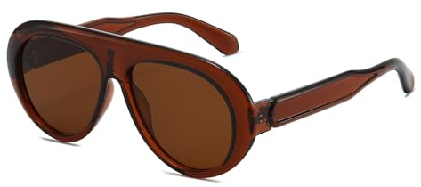 LJCZKA Oversized Occhiali da Sole Vintage per Donna Retro Occhiali da Sole Rotondi Pilot Anni 70 con UV400 Protezione (Marrone Scuro Marrone)