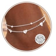 Chriscoco 925 Sterling Silver Anklet Bracelets for Women Adjustable Anklets | Layered Women's Anklets,Dainty Sparkling CZ Heart Butterfly Ankle Chains Beach Ankle Bracelets Silver Jewellery for Women
