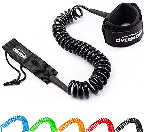 OVERMONT Surfboard Leash 7mm 10 Füße TPU Paddle Leash mit Fußschlaufe Klettverschluss für Stand Up Paddle Board Surfboard Schwarz