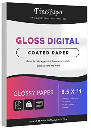 Gloss Digital Paper – Perfect for Color Laser Printing, Design Proposals, Flyers, Brochures | 8.5 x 11” Letter Size | 80lb Text (32lb Bond) | 94 Bright | Acid Free, Glossy Coated Finish | 100 Sheets