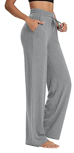 Sarin Mathews Womens Yoga Sweatpants Wide Leg Lounge Pajamas Pants Comfy Drawstring Workout Joggers Pants with Pockets Grey L
