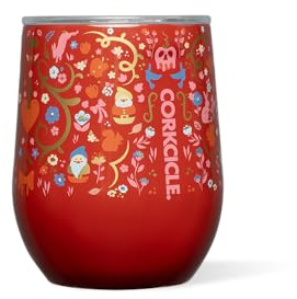 Corkcicle Disney Princess Snow White Stemless Wine Glass Tumbler, Triple Insulated Stainless Steel Construction, Sliding Shatter-Proof Travel Lid, Keeps Beverages Chilled for 9 Hours, 12 oz