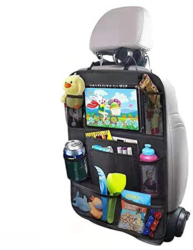 XTDMJ Rückenlehnenschutz Auto Kinder 24 * 16 Zoll, Schwarz Verbesserter Auto Organizer Kinder mit 11.8 Zoll Tablet-Tasche, Wasserdichtes Anti-Kick Rücksitz Organizer, Autositz Organizer