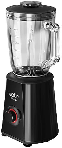 Solac - Batidora de vaso Solution BV6785 1500W, Jarra cristal graduada 1.5L, Cuchilla desmontable de inox con 4 filos, 2 velocidades + Pulse, Pica hielo, Vaso medidor 50ml, Apta lavavajillas