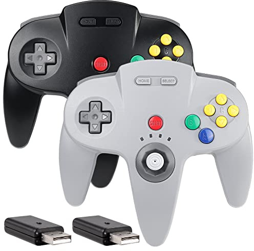 SAFFUN 2 Pack 2.4 GHz USB Wireless N64 Controller for Switch 1 & 2 Console