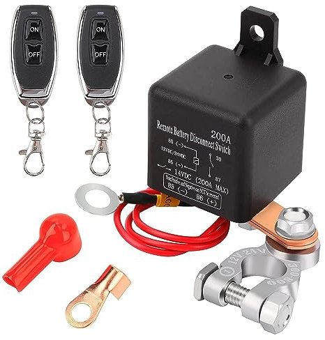 Gebildet Interruptor de Desconexión de Batería Remota 12V 200A Interruptor de Apagado de Automóvil Interruptor de Control Remoto Antirrobo con Dos llaveros de Relé de Control Remoto Inalámbrico