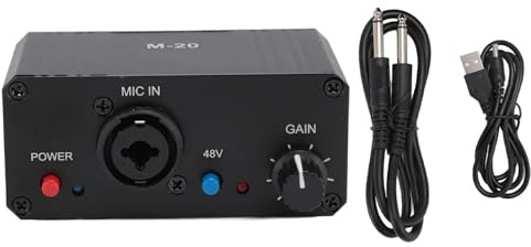 Beufee Microphone Preamp, Condenser Microphone Headphone Amplifier Audio Preamplifier Microphone preamplifier 48v Phantom Power Xlr Output for Any Condenser Mobile Music Recording Equipment, Black