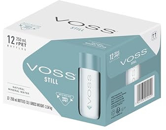 VOSS 250ml x 12-100% RPET Premium Mineral Water Bottle, Pure Still Water with Unique and Iconic Bottle Design