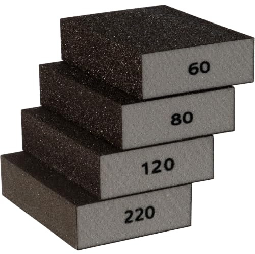 Furniture Clinic Sanding Block - Pack of 4 Wet & Dry Sanding Sponges (Coarse 60 / Medium 80 / Fine 120 / Superfine 220) - Abrasive Grit Sandpaper Blocks for Wood, Walls & Ceilings